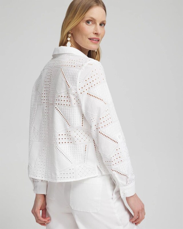 Mixed Eyelet Cotton Shirt - image 3